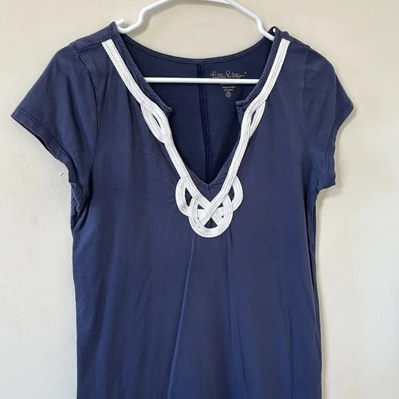 Lilly Pulitzer Brewster Dress Navy 100% Pima Cotton Size Medium - Picture 5 of 9